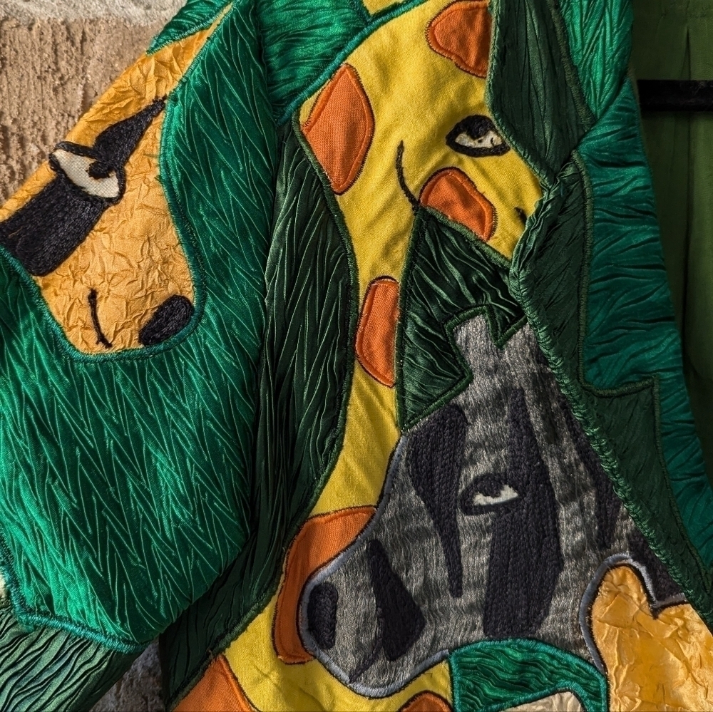 Vintage 90s Anage Jungle Cats Giraffe Zebra Patchwork Blazer Size Small - Picture 2 of 13
